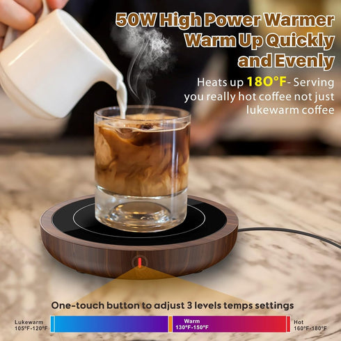 Coffee Mug Warmer,50W Smart Cup Warmer with Auto Shut Off, 3-Temperature Settings(105~180°F), Waterproof, Electric Coffee Warmer for Coffee Tea Mi...