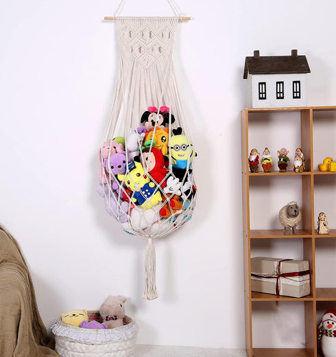 Stuffed Animal Hammock Wall Hanging Net for Stuffed Animal Net Stuffed Animal Storage Plush Toy Holder Toy Organizer for Boho Kidroom Nursery (Cre...