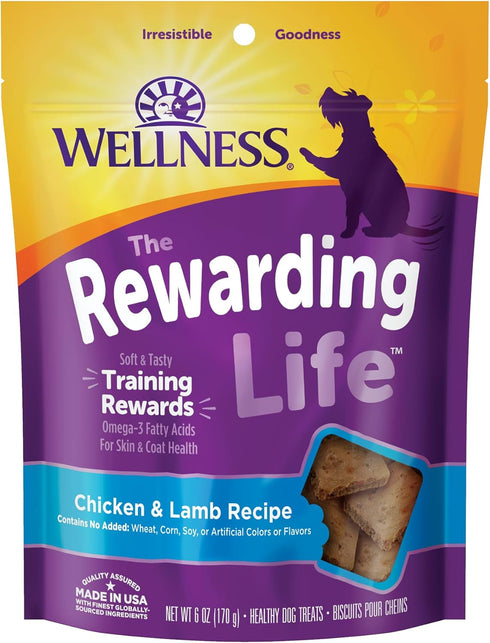 Wellness Rewarding Life Grain-Free Soft Dog Treats, Made in USA with Healthy Ingredients, Ideal for Training (Chicken & Lamb Recipe, 6-Ounce Bag)...