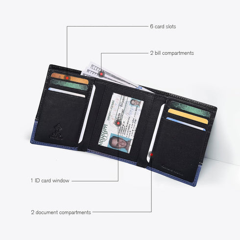 ESTALON Leather Trifold Wallet For Men - RFID Blocking - 6 Card Slots, 2 Slip Pockets & 1 Front ID Window - Minimalist Design, Slim Wallet...
