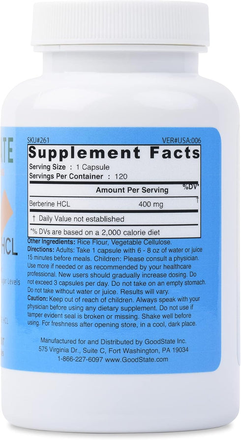 Good State Berberine HCL 400mg, 120 Vegetarian Capsules...