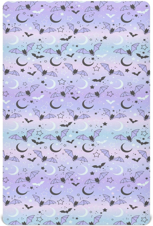 Fitted Crib Sheets for Boys Girls, Bats on The Starry Sky Soft Breathable Mattress Cover for Standard Crib & Toddler Bed Mattress, 52 * 28 in....