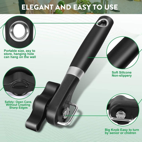 Safe Cut Smooth Edge Ergonomic Can Opener - Manual Food Grade Stainless Steel Opener for Kitchen & Restaurant Seniors And Arthritis...