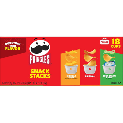 Pringles Potato Crisps Chips, Lunch Snacks, On-the-Go Snacks, Snack Stacks, Variety Pack, 12.9oz Box (18 Cups)...