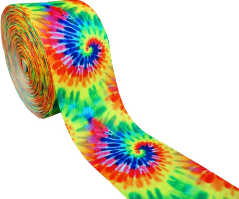 3" Tie Dye Swirl Pattern Printed 5 Yards White Grosgrain Ribbon...