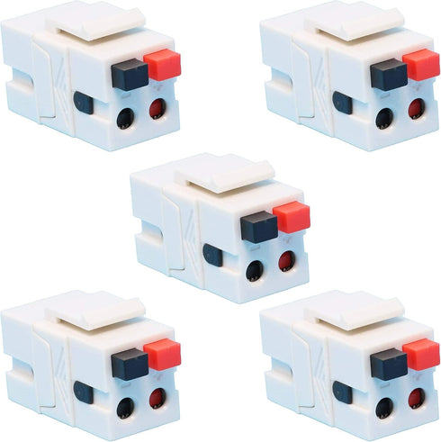 Speaker Keystone Jack – Spring Loaded Speaker Jack for Keystone Wall Plate, Female to Female, for Home Theater Wall Plates - White (5-Pack)...