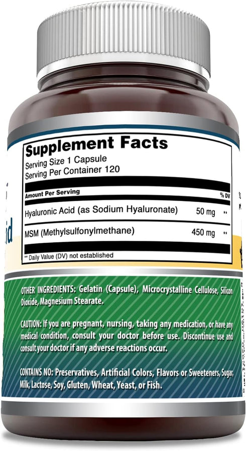Amazing Formulas Hyaluronic Acid & MSM Supplement | 500 Mg | 120 Capsules | Non-GMO | Gluten-Free | Made in USA...