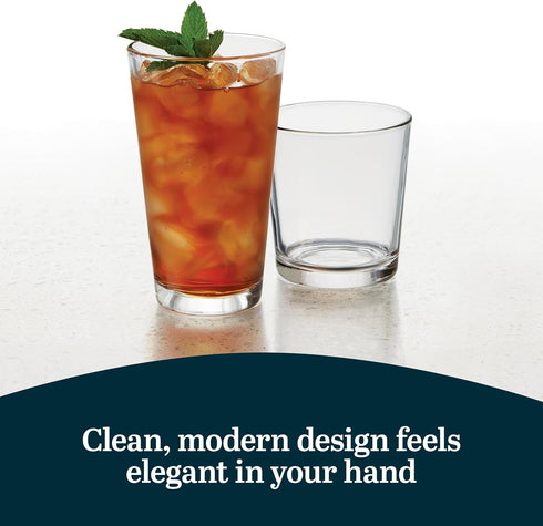 Libbey Flare Tumbler and Rocks Glasses Set, Stylish Lead-Free Drinking Glasses Set of 16, Versatile Dishwasher Safe Kitchen Glassware Set for Part...