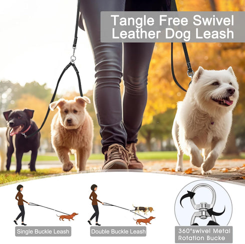 Leather Dog Leash, 5 ft x 1/2 inch Lightweight Thick Soft Leather Dog Leash, 360 Swivel No Tangle Walking Leash for Large, Medium and Small Dogs T...