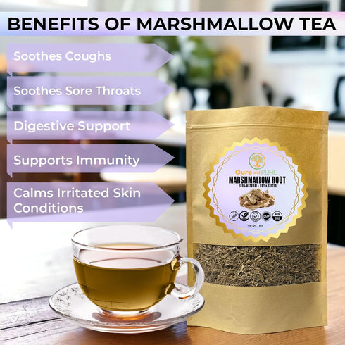 Cure wid Pure Organic Marshmallow Root Herb 4 Oz – Cut & Sifted Marshmallow Root Tea in Eco-Friendly Resealable Bag Versatile Choice for Herbal Te...