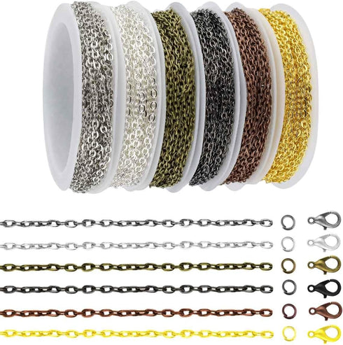 6 Rolls Jewelry Making Chains with Lobster Clasps & Jump Rings 59 Feet Chain Making Kit for DIY Craft Necklace Bracelet Earring Cable Link Chain J...