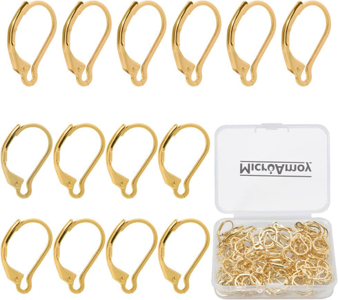 100Pcs 14K Gold Filled Leverback Earwires French Earring Hooks,Hypoallergenic Dangle Ear Wire Findings for DIY Jewelry Making Supplies (Gold-Frenc...
