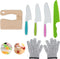 6pcs Kids Wooden and Plastic Knife Set, Kids Safe Knife with Wood Kids Knife Resistant Gloves Cooking Knives Serrated Edges Toddler Knife Kids Pla...