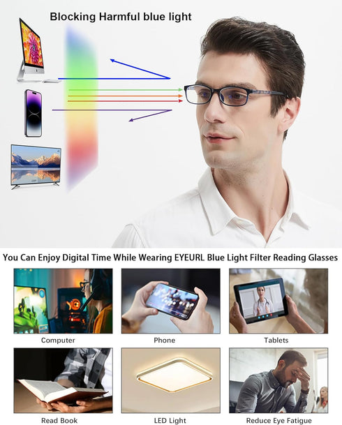 EYEURL Black Computer Reading Glasses 2 Pair Blue Light Blocking 1.75 Magnification Stylish Readers for Women Men Rectangular Frame Transparent Le...