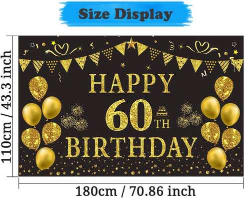 Trgowaul 60th Birthday Backdrop Gold and Black 5.9 X 3.6 Fts Happy Birthday Party Decorations Banner for Women Men Photography Supplies Background...