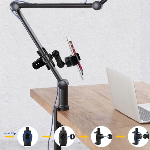 Clip Clamp Phone Holder for Desk/Table/Glass Door/Desktop Baffle/Easel,Compatible with iPhone/Nexus/HTC/LG/Huawei/Smart Phones,360°Adjustment Alum...
