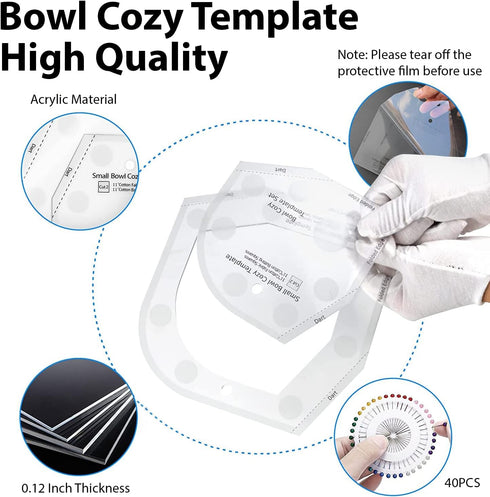 365Home Bowl Cozy Template 3 Sizes, Bowl Cozy Pattern Template Cutting Ruler Set with 40 Pcs of Sewing Pin and Manual Instruction...