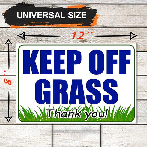 3 PC Keep Off Grass Sign with Stake - 8 x 12 Double Sided Coroplast Do Not Walk on Grass Sign - Keep Dogs Off Lawn - Stay Off Grass Signs for Yard...