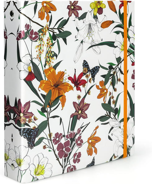 Mini 3 Ring Binder 5.5 x 8.5, 1 Inch Binder, 175 Sheets Capacity, Cute Flower Cover with Elastic Cord, School Binder, Recipe Binder, Fits Paper an...
