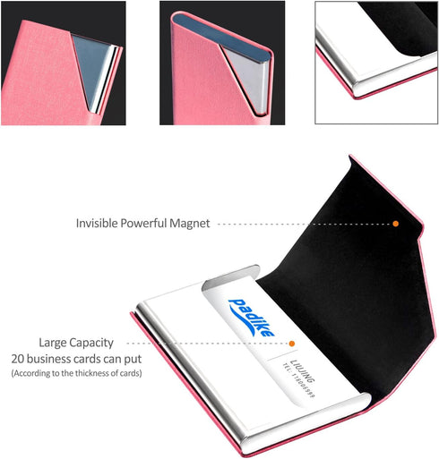 Padike Business Card Holder, PU Leather & Stainless Steel Multi Card Case for Men & Women, Name Card Holder, Credit Card Wallet, ID Case/Holder wi...