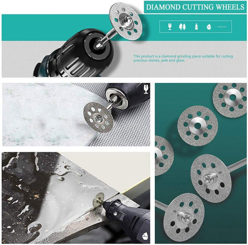 Cutting Wheels Set Rotary Tool Accessories, 10pcs Resin Cutting Off Wheels, 10psc Diamond Cutting Disc with Mandrels, 6pcs HSS Circular Saw Blades...
