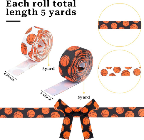 2 Rolls 10 Yards 7/8 Inches Basketball Softball Ribbon for Crafts Basketball Grosgrain Ribbon for Cheer Bows Team Gift Wrapping Uniform Sewing(Bas...