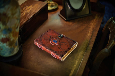 cuero 3 Moon Blue Lapiz Embossed Vintage Leather Journal | 240 Pages of Antique Handmade Deckle Edge Vintage Paper, Leather Sketchbook, Drawing Jo...