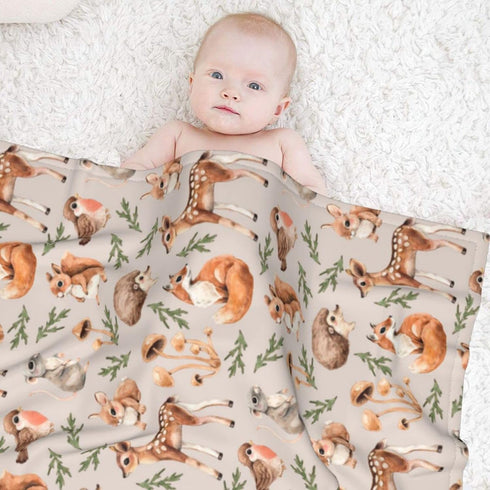 cute forest animals baby blankets soft warm fuzzy plush squirrel mouse fawn fox hare hedgehog bird bed throw blanket for newborn infant toddler gi...