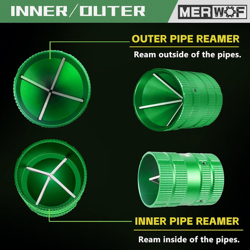 Metal Pipe Reamer for Copper PVC Pipe, Deburring Tool, PlumbingTools, 1/4” to 1-5/8” Inner/Outer Tubing Cleaner, Tube Chamfering Tool (Green)...