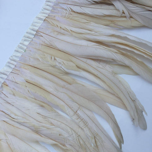 Sowder Rooster Hackle Feather Fringe Trim 10-12inch in Width Pack of 1 Yard(Ivory)...