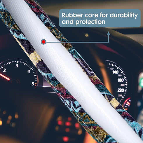 Ethnic Style Steering Wheel Cover Universal Fit 1/2-15 1/4 inches, Bohemian Car Steering Wheel Cover for Gril Women, Steering Wheel Protector for ...