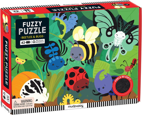 Mudpuppy Beetles & Bugs Fuzzy Puzzle, 42 Thick Pieces, 15” x 11” – Jigsaw Puzzle for Ages 3+ – Fun Sensory Puzzle Featuring Soft and Fuzzy Embelli...