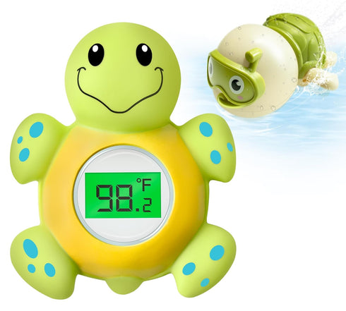 Baby Bath Thermometer & Swimming Turtle Floating Bath Toys, BPA-Free Bath Thermometer Baby Safety, Backlit Display Bathtub Thermometer Baby Water ...