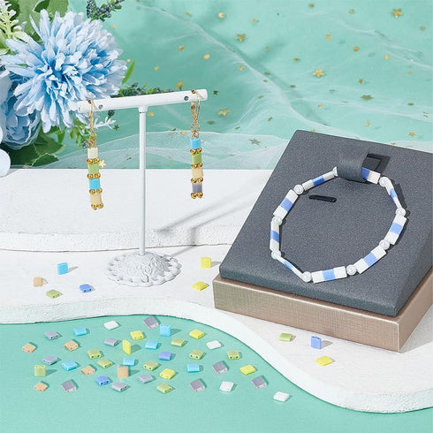 SUNNYCLUE 1 Box 240Pcs 2 Hole Glass Beads Tila Beads 5mm Two Hole Spacer Bead Japanese Seed Bead Loose Beaded Square Beads for Jewelry Making Bead...