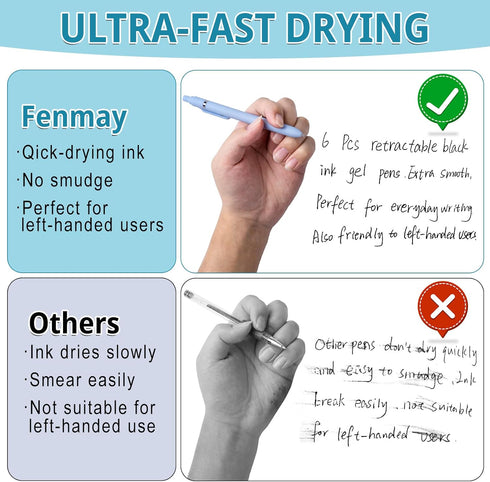 Gel Pens, 6 Pcs Smooth Writing Pens No Bleed & Smear, Black Ink Cute Pens Fine Point (0.5mm), Retractable Aesthetic Pens School Office Supplies fo...