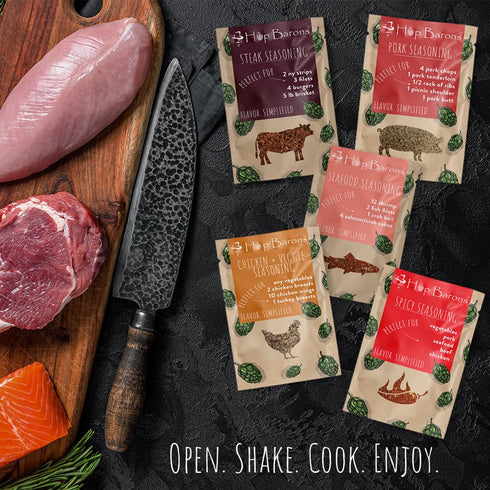 Hop Barons, Gourmet Meat and Veggie Seasonings, Variety Pack, Single Serve Packs (Pack of 8) - Premium Blend of Herbs and Spices, No Fillers, No P...