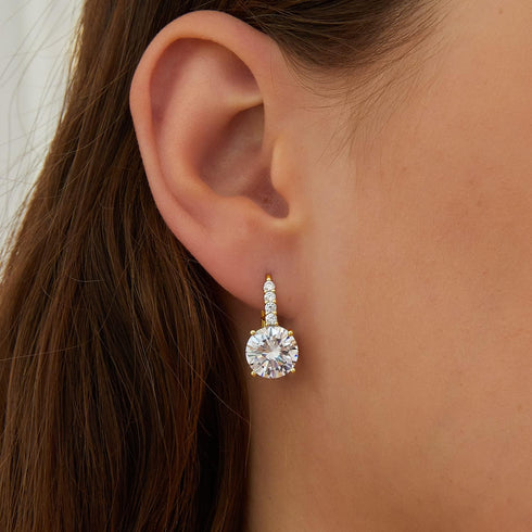 14K Gold Plated Round Cut Cubic Zirconia Drop Dangle Earrings Prong Setting Bridal Earrings for Women...