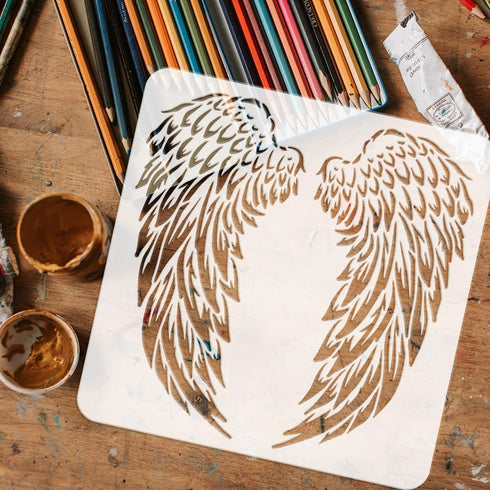 FINGERINSPIRE Angel Wings Painting Stencil 11.8x11.8 inch Reusable Angel Wings Pattern Drawing Template DIY Angel Wings Decoration Stencil for Pai...