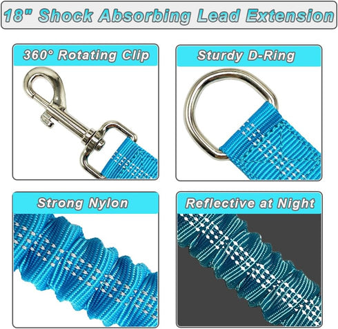 Short Dog Leash Extender, 18 in Bungee Shock Absorbing, Nylon Multifunctional Dog Leash for Medium Large Dogs Walking Training Running (blue)...
