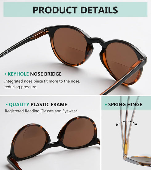 Eyekepper Key Hole Style Spring-Hinged Round Bifocal Sunglasses Sunshine Readers Black-Tortoise +2.0...