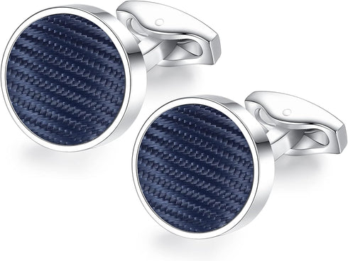 HONEY BEAR Fabric Nylon Stripe Pattern Cufflinks Round for Mens Shirt Business Wedding Gift...
