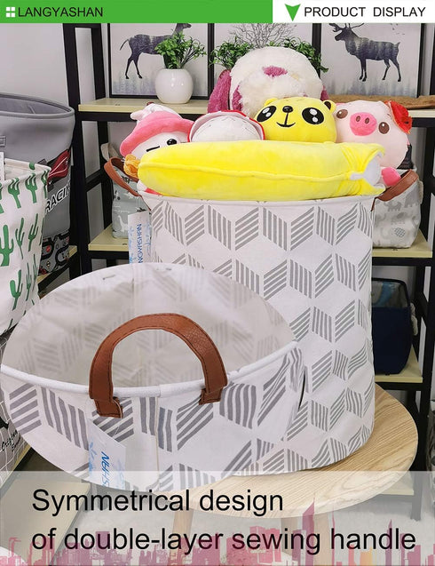LANGYASHAN Laundry Basket Canvas Fabric Collapsible Organizer Basket for Storage Bin Toy Bins Gift Baskets Bedroom Clothes Children Nursery Hamper...