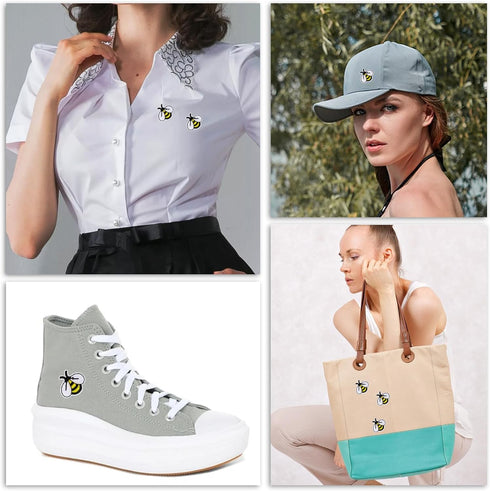 20 PCS Bee Embroidered Patches Bee Shape Patches Bee Buttons for Sewing Applique Patch Cute Fabric Tiny Iron On Embroidered Patches Decoration for...