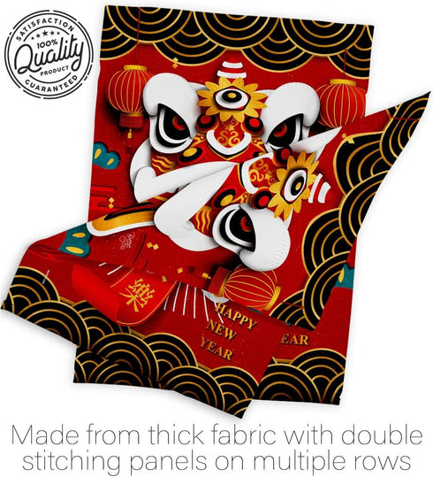 Chinese New Year Decorations Happy Lion Dance Garden Flag Home Decor Banner Wall Art Patio Lawn Front Porch Room Small Outdoor Tapestry Yard Sign ...