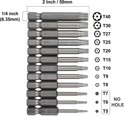 12PCS T5-T40 Torx Screwdriver Bit Set S2 Steel Magnetic Tamper Proof Star Security Torx Head Screwdriver Bits 1/4 Inch Hex Shank Screw Driver Dril...