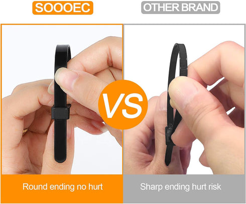 SOOOEC 100 Pack Reusable Zip Ties 10 inch Heavy Duty Outdoor UV Resistant, Releasable Black Zip Ties Indoor Round Ending No Hurt, Cable Ties Reusa...