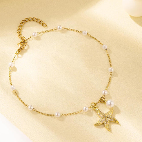Starfish Anklets for Women Boho Beaded Starfish Anklets Waterproof Anklet Stretch Ankle Bracelets Boho Jewelry Beach Gifts for Women...