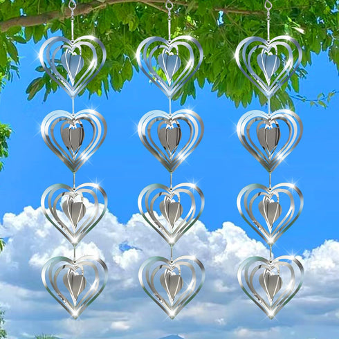 12 Metal Heart Bird Scarer Discs Set, Wind Spinners 3D Helix Reflector Stainless Steel Sparkly Outdoor Garden Decor, Scare Birds & Animals Away fr...