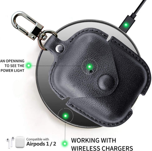 MODOS LOGICOS Leather Charging Case Cover for AirPods 1/2, Secure Snap-Fastener Compatible with Apple AirPods 1/2 Generation - Black...