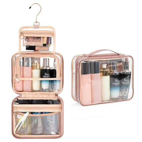CUBETASTIC Clear Makeup Bag for Women, Transparent Cosmetic Organizer Case for Travelling, Hanging Toiletry Bag for Travel Essentials 3 Comparment...